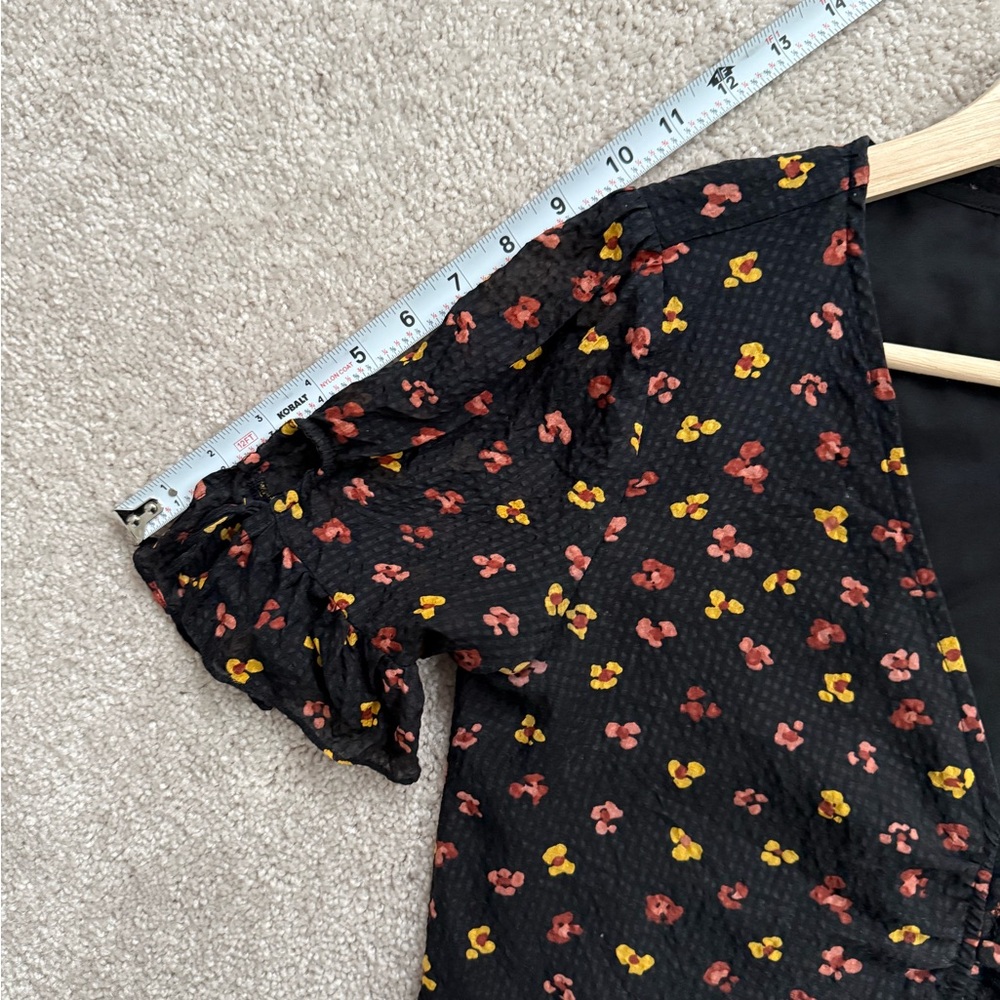 Madewell Silk Black Blouse with Red and Yellow Floral Print - Picture 5 of 10